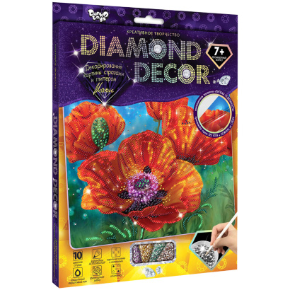 Картина из страз и глиттера Danko toys «Diamond decor. Маки», комплект страз, карандаш-аппликатор, губка, акриловый лак