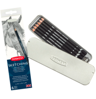 Набор чернографитных карандашей Derwent Sketching 6 штук с точилкой в пенале