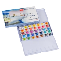Набор акварельных красок Белые Ночи 35 цветов в кюветах в металлическом пенале