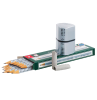 Набор чернографитных карандашей Faber-Castell Grip 12 штук с ластиками и точилкой