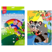 Картина по номерам Lori "Счастливый енотик" A4, с акриловыми красками, картон, европодвес