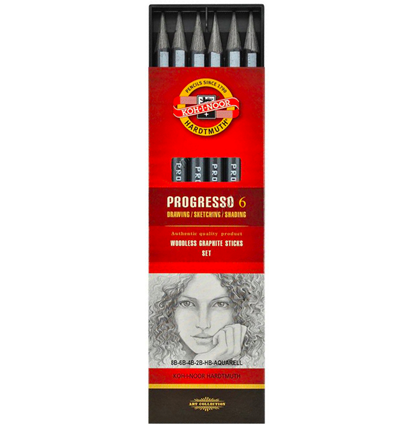 Набор чернографитных карандашей Koh-I-Noor Progresso 6 штук без корпуса HB-8B