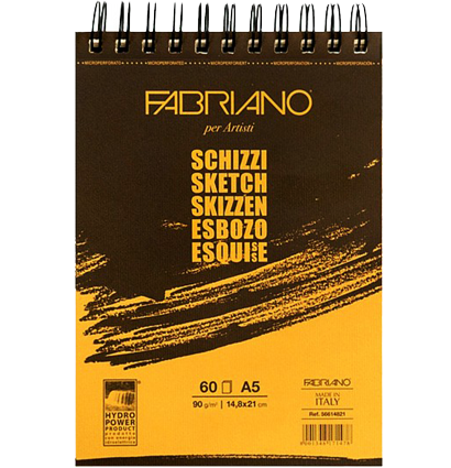 Альбом Fabriano Schizzi с мелкозернистой бумагой вертикальный А5 / 60 листов / 90 гм