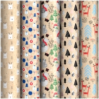 Упаковочная бумага крафт 70*100см, MESHU "Happy New Year", 70г/м2, ассорти 5 дизайнов