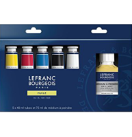 Набор масляных красок Fine LeFranc&Bourgeois 5 цветов в тубах 40 мл и медиум 75 мл