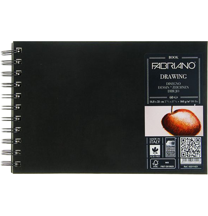Скетчбук Fabriano Drawingbook черный на спирали А5 / 60 листов / 160 гм (пейзаж)
