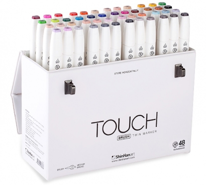 Набор спиртовых маркеров Touch Brush 48 штук с двумя наконечниками в фирменном чемодане
