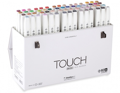 Набор спиртовых маркеров Touch Brush 60 штук А с двумя наконечниками в фирменном чемодане