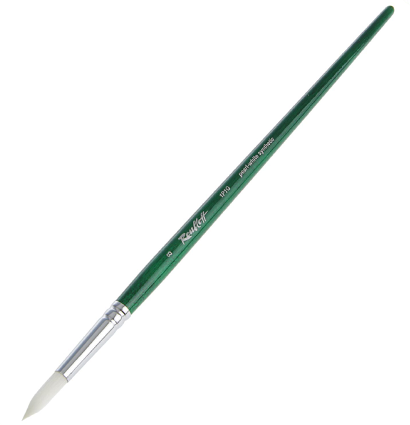 Кисть Roubloff синтетика  №8 круглая белая для акрила, гуаши, масла с длинной зелёной ручкой