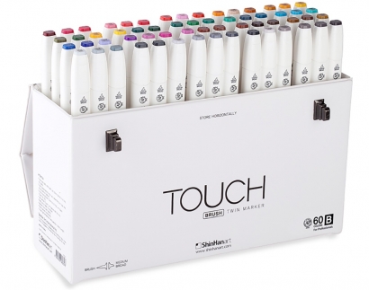 Набор спиртовых маркеров Touch Brush 60 штук Б с двумя наконечниками в фирменном чемодане