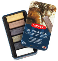 Набор прессованного угля Derwent XL Charcoal 6 цветов в фирменном пенале