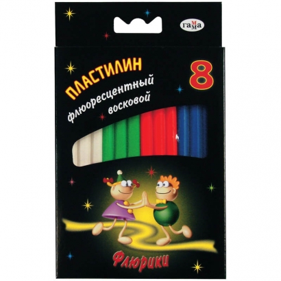 Пластилин Гамма "Флюрики" набор 8 цветов флуоресцентный со стеком картонная упаковка