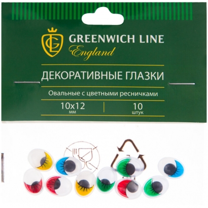 Материал декоративный Greenwich Line "Глазки", с цветными ресничками, овальные, 10*12мм, 10шт.