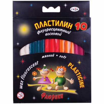Пластилин Гамма "Флюрики" набор 10 цветов флуоресцентный со стеком картонная упаковка