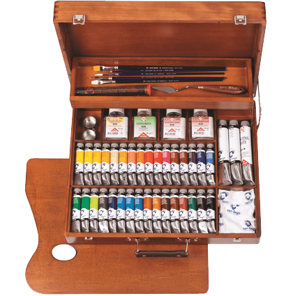 Масляные краски Van Gogh Oil Colour Superior Box премиум-набор 34 цветов, кисти, связующие и палитра в этюднике