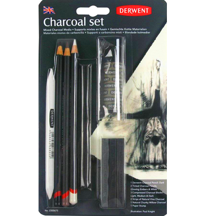 Набор угольных карандашей и угля Derwent Charcoal 10 штук в блистере с растушевкой