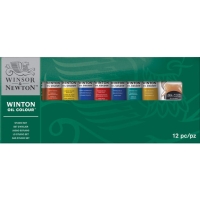 Студийный набор масляных красок Winton Winsor&Newton 12 штук в тубах, ликвин и кисти