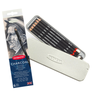 Набор угольных карандашей  Derwent Charcoal Pencil 6 штук с точилкой в пенале