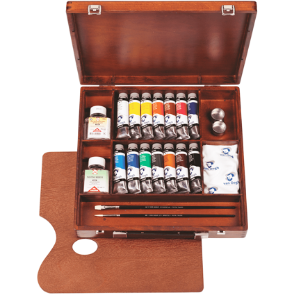 Масляные краски Van Gogh Oil Colour Inspiration Box набор 14 цветов, кисти, связующие и палитра в этюднике