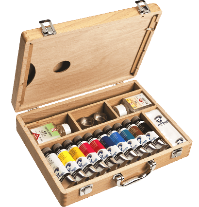 Масляные краски Van Gogh Oil Colour Box набор 10 цветов, кисти, связующие и палитра в кейсе
