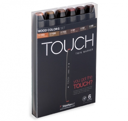Набор спиртовых двусторонних маркеров Touch Twin 6 "Древесные цвета" в кейсе