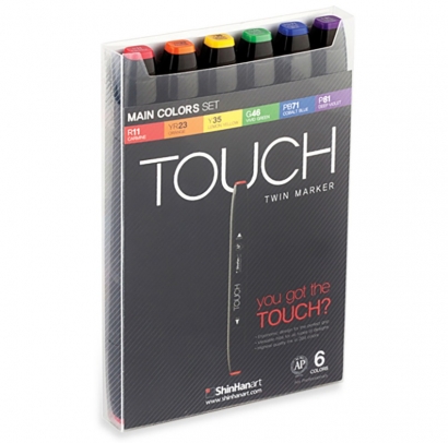 Набор спиртовых двусторонних маркеров Touch Twin 6 "Основные цвета" в кейсе
