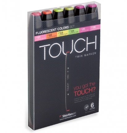 Набор спиртовых двусторонних маркеров Touch Twin 6 "Флуоресцентные цвета" в кейсе
