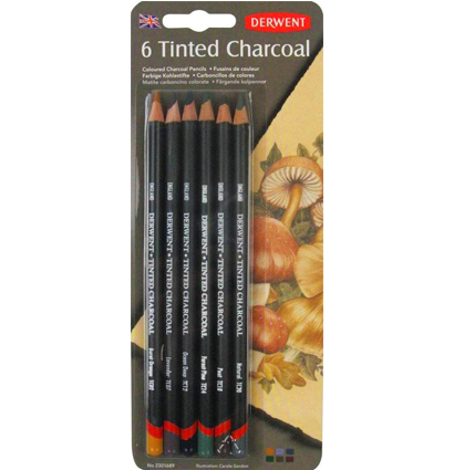 Набор угольных цветных карандашей Derwent Tinted Charcoal Pencils 6 штук в блистере