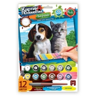 Картина по номерам Danko toys "Щенок и котенок", А4, картон, европодвес