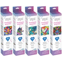 Алмазная мозаика Origami "Алмазные узоры. Котенок/Кошечка/Листья/Сердце/Тигр", 30*30см, ассорти, европодвес