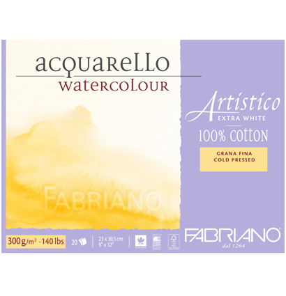 Альбом для акварели Fabriano Artistico Extra White Fin из хлопка 23x30 см / 12 листов / 300 гм