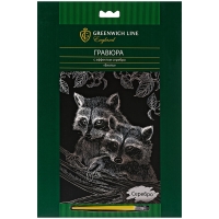 Гравюра с эффектом серебра набор "Еноты" Greenwich Line А4