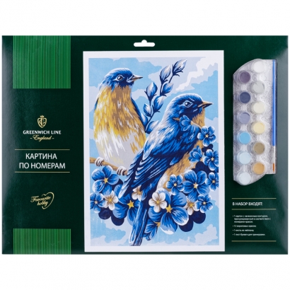 Картина по номерам Greenwich Line "Весенние птицы" A3, с акриловыми красками, картон, европодвес
