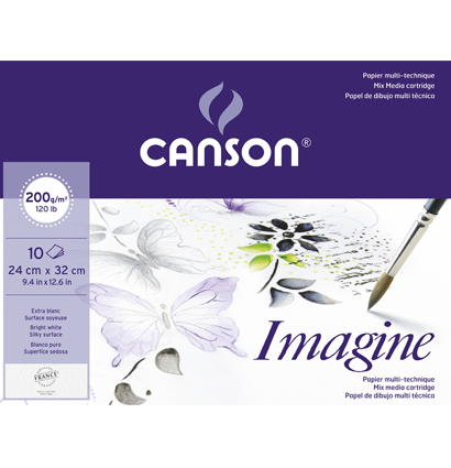 Бумага Canson Imagine Mix Media универсальная в папке 24х32 / 10 листов / 200 гм