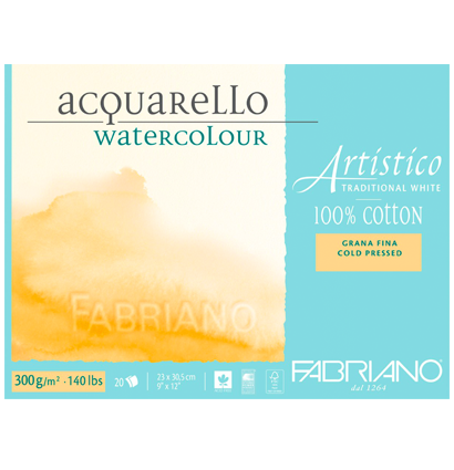 Альбом для акварели Fabriano Artistico Traditional White Fin из хлопка 26x36 см / 12 листов / 300 гм