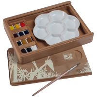 Набор акварели Lefranc Bourgeois Fine 12 кювет с палитрой в бамбуковом кейсе