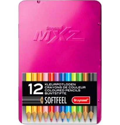 Набор цветных карандашей Bruynzeel MXZ Soft 12 цветов для начинающих в розовом пенале