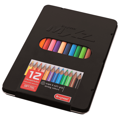 Набор цветных карандашей Bruynzeel MXZ Soft 12 цветов для начинающих в черном пенале