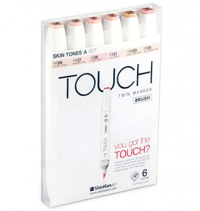 Набор спиртовых маркеров Touch Brush 6 "Портрет Б" с двумя наконечниками в кейсе