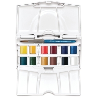 Акварель Winsor Newton Cotman Карманный 12 цветов в кюветах в пластиковом кейсе с кистью
