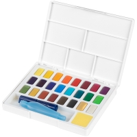 Акварельные краски Faber-Castell 24 цвета в кюветах в пластиковом кейсе с водной кистью