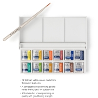 Акварель Winsor Newton Cotman Карманный 12 цветов в кюветах в пластиковом кейсе складная кисть