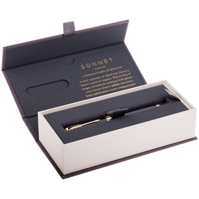 Ручка шариковая Parker Sonnet Black Lacquer GT Slim 1 мм черные чернила, подарочная упаковка