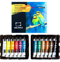 Набор масляных красок Малевичъ Artist 12 цветов для рисования в тубах по 20 мл