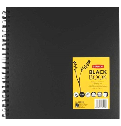 Альбом Derwent Black Book с черной бумагой на пружине 30 х 30 см / 40 листов / 200 гм