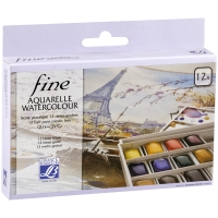 Набор акварели Lefranc Bourgeois "Fine Watercolours" 12 цветов кюветы в пластиковом кейсе