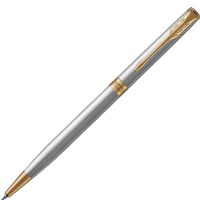 Ручка шариковая Parker Sonnet Stainless Steel GT Slim 1 мм черные чернила, подарочная упаковка