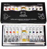 Набор масляных красок Малевичъ Классик 10 цветов в тубах по 40 мл, разбавитель и кисти