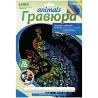 Гравюра с цветной основой Lori "Грациозный павлин", 23,5*17,5см