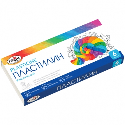Пластилин Гамма "Классический" 6 цветов со стеком картонная упаковка 120 г